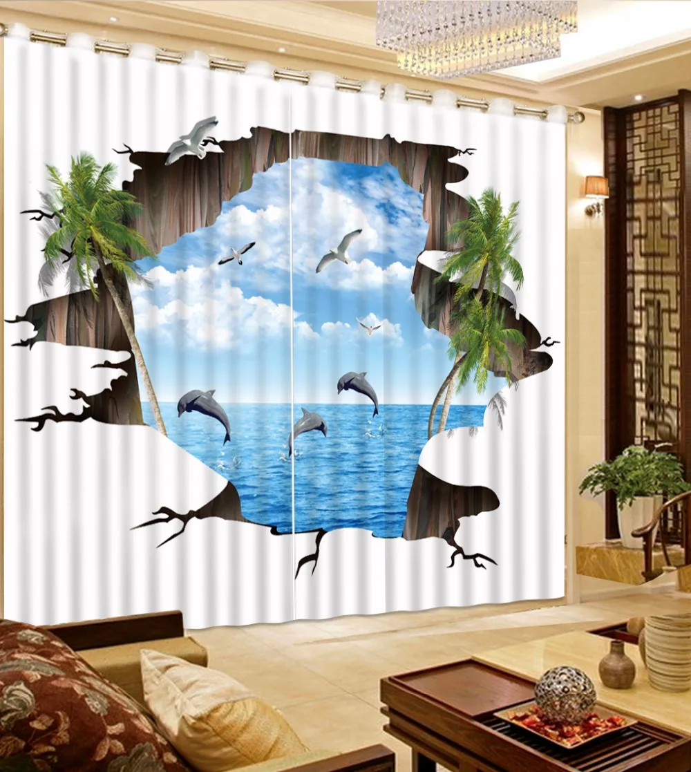 

customize 3d curtains Underwater world white clouds blue sky 3d curtains for living room blackout curtains
