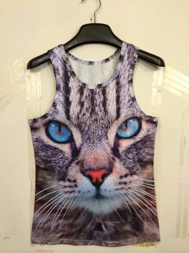 Package mail promotion 2014 ladies fashion animal world big grey cat character leisure stereoscopic 3 d vest | Женская одежда