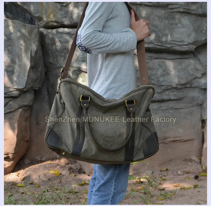 2019 Vintage Military Canvas Leather Men's Travel Bag Large Duffle Bag Canvas Tote Luggage Bag Boston Overnight Bag weekend big
