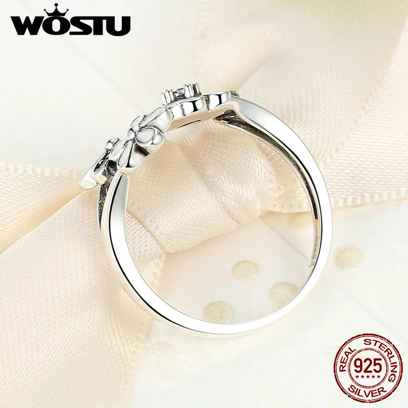 

WOSTU 100% 925 Sterling Silver Poetic Daisy Cherry Blossom Wedding Rings For Women S925 Silver Ring Jewelry Lover Gift CQR004