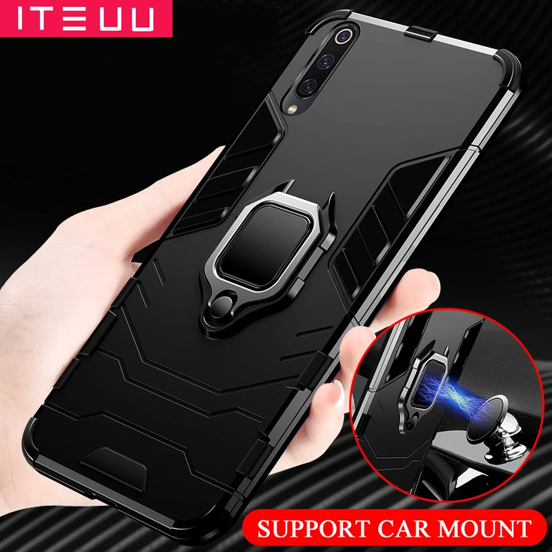

ITEUU Finger Ring Stand Armor Case for Xiaomi 9 9 SE Cases Car Mount Kickstand Shockproof Back Cover for Xiaomi 9 9SE Anti-knock