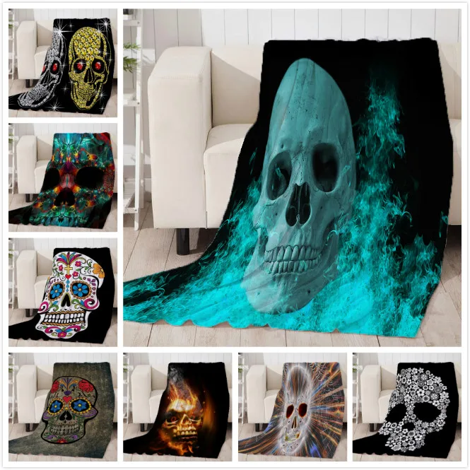 Плед одеяло плюшевое теплое мягкое с черепом Цветные Пледы на диван кровать