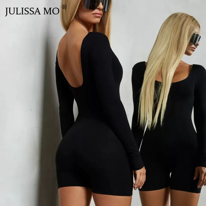 Женский комбинезон с длинным рукавом JULISSA MO квадратным вырезом и открытой спиной