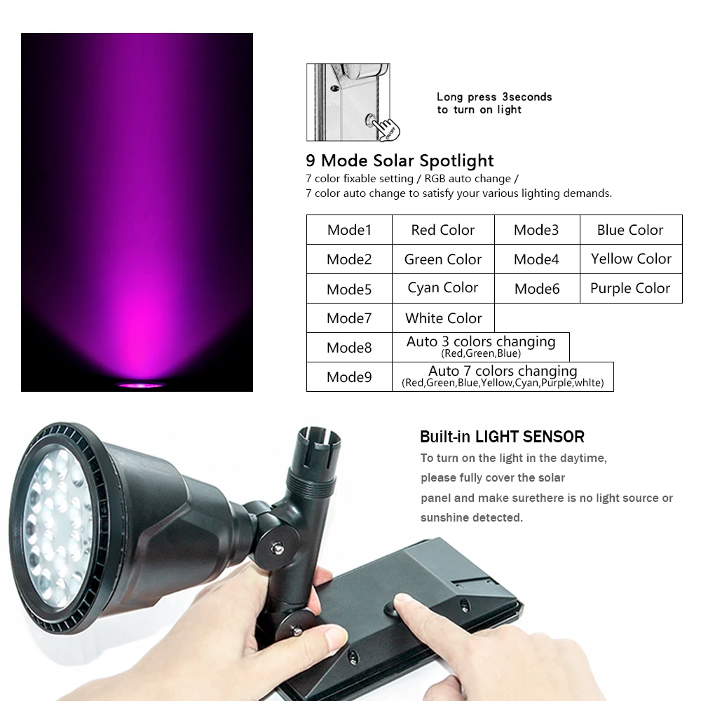 [DBF] 18 светодиодных RGB ламп на солнечной батарее регулируемый цветной Яркий