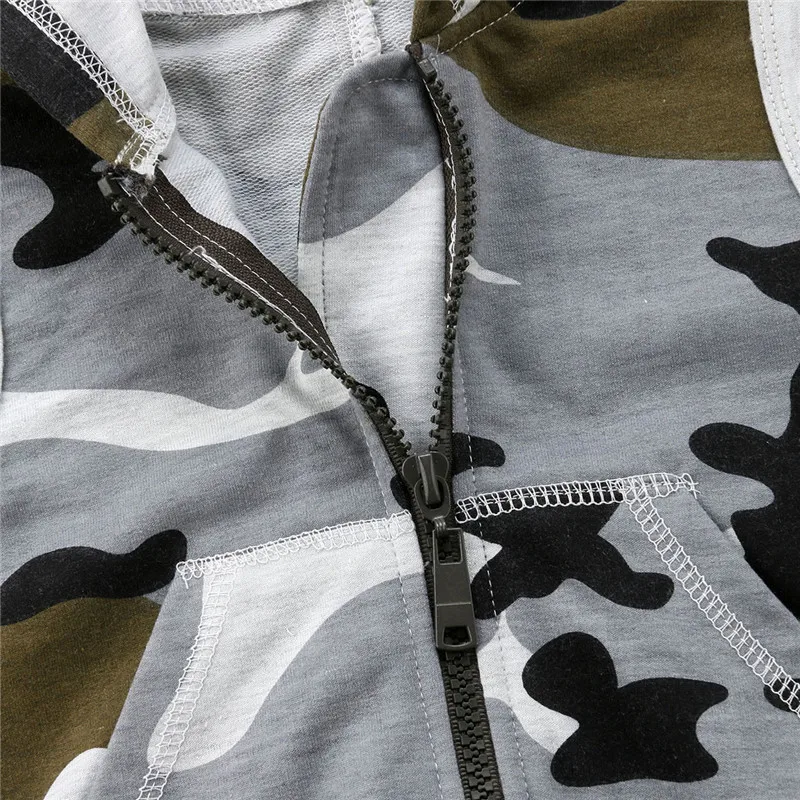 pudcoco Newborn Baby Boy Girl Hooded Romper camouflage print sleeveless zipper Jumpsuit Rompes Camo Playsuit Clothes Outfit |
