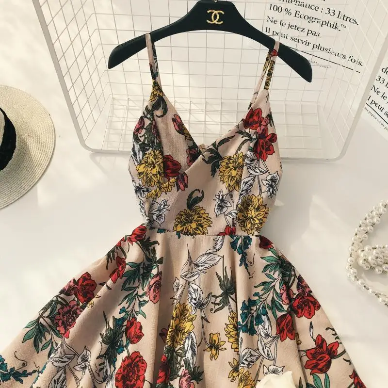 Платье пляжное с V образным вырезом и завышенной талией без бретелек|Женские