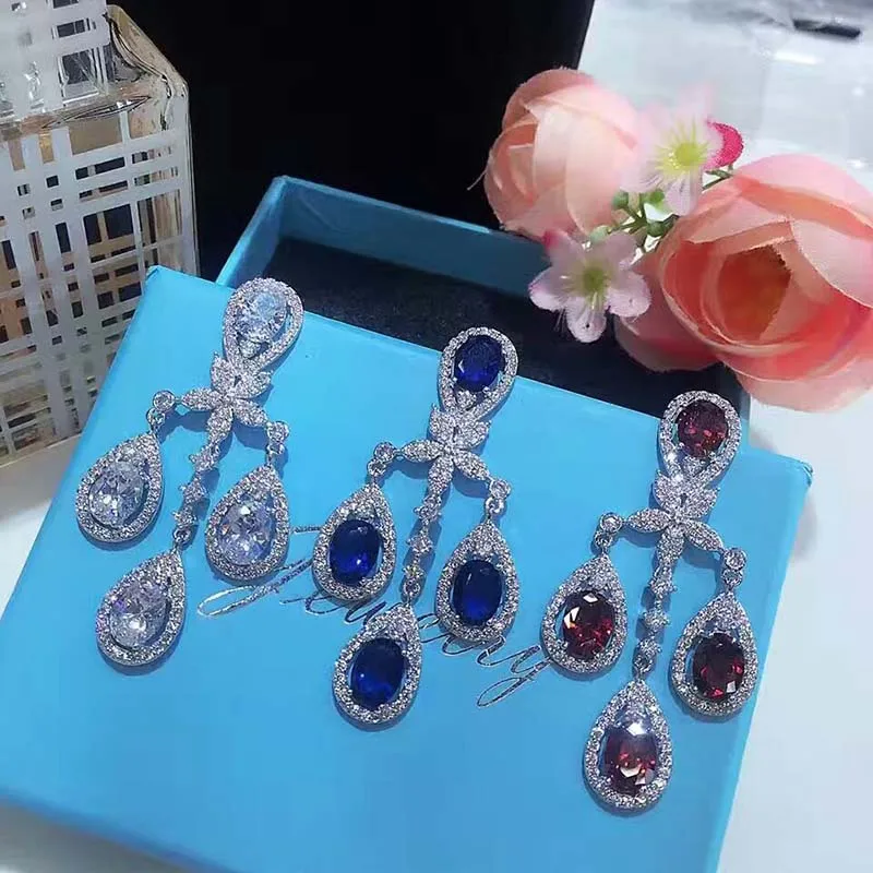 Женские серьги подвески YAN MEI с фианитами класса ААА 3 цвета GLE6489 2017|earring back|earrings