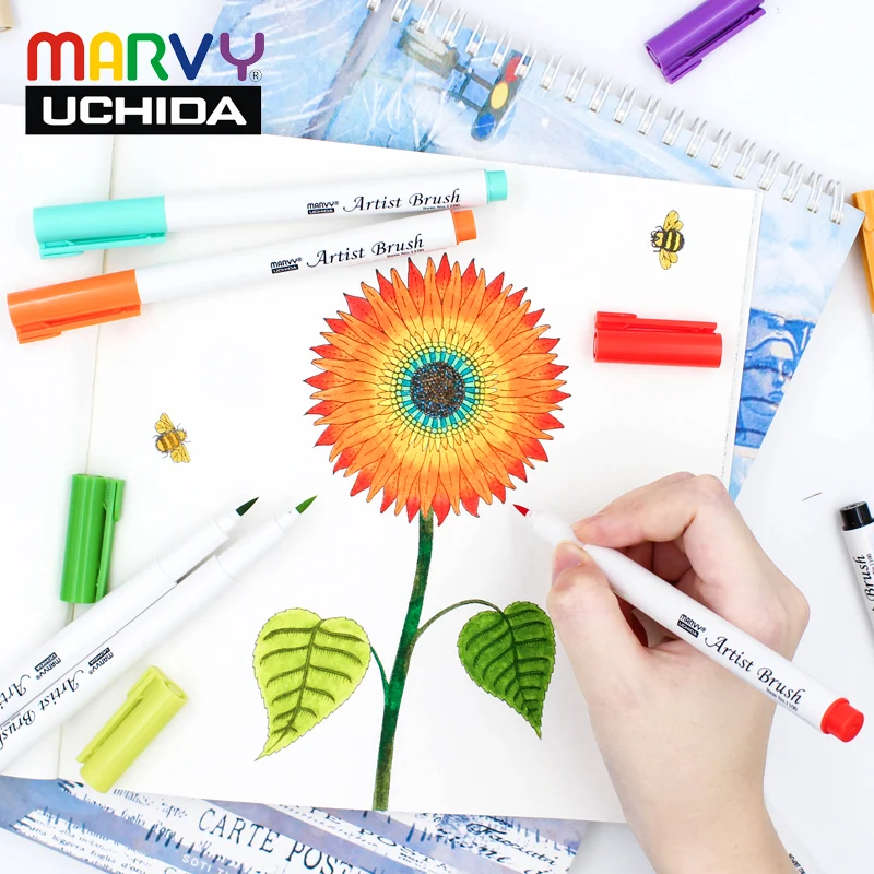 

Marvy 1100 Brush Markers Watercolor PaintBrush Pen 5pcs/18pcs/36pcs Set Brush Pens Soft Head Drawing Pen For Art Supplies