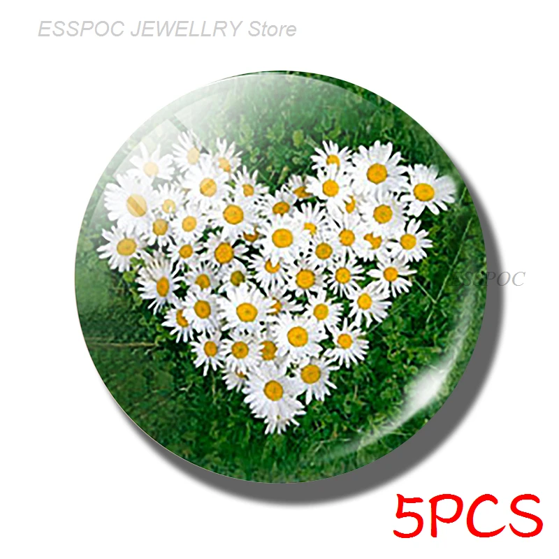 5PCS/SET Daisy Rose Sakura Simple Style Jewelry 25mm Glass Cabochon Poppy Flower Making Fashion Accessories Men Women Gifts | Украшения и