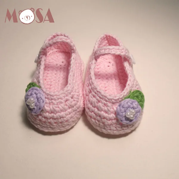 pink white Ручной крючком девушка Мэри Джейн обувь с цветами 8 цветов для маленьких девочек плетеные туфли пинетки новорожденных малыша готов к отправке - Цвет: pink white