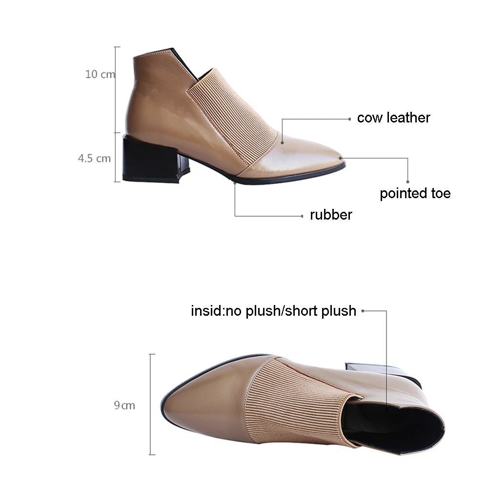 Женские ботинки до щиколотки из натуральной кожи с острым носком на квадратном