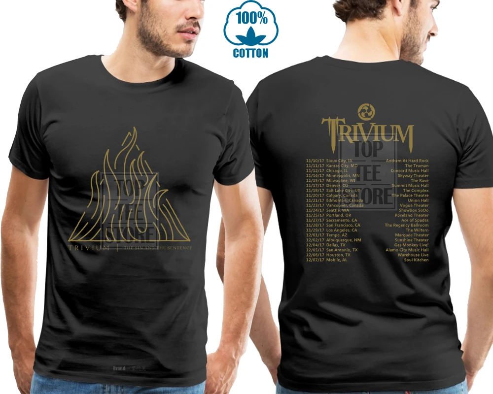Тяжелый металлический ремешок Мужская футболка Trivium Tour 2017 черного цвета хит