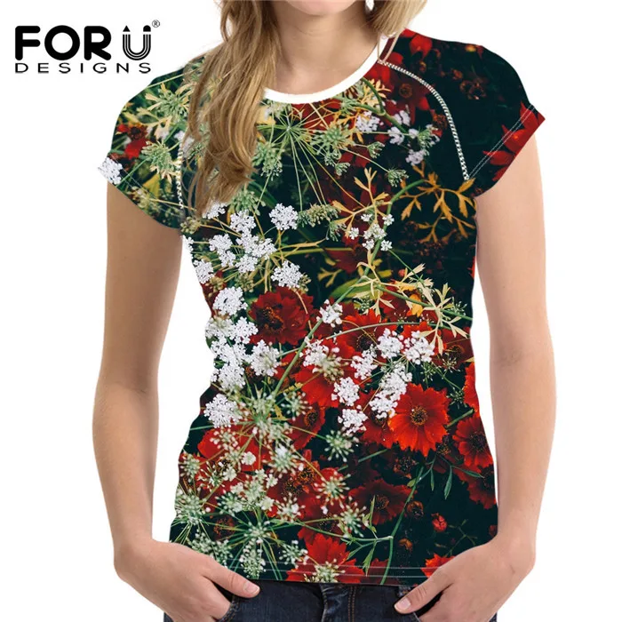 FORUDESIGNS/женская футболка, цветочный дизайн, футболки для мам, розовые цветочные розы, топы, футболки, Harajuku, женские футболки, Camiseta feminina - Цвет: W3842BV