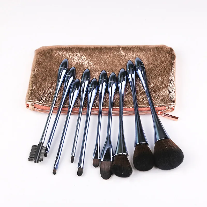 Blue with bag Zoreya брендовые благородные розовые Золотые кисти для макияжа, высокое качество, синтетические волосы, Тональная основа, румяна, пудра, тени для век, кисть для губ, набор для макияжа - Handle Color: Blue with bag