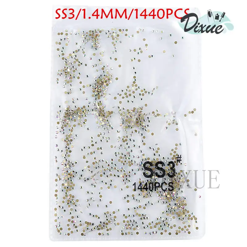 gold AB SS3 1440PCS SS3-ss8, 1440 шт, прозрачные Стразы AB gold flack, 3D, без горячей фиксации, плоские с оборота, для украшения ногтей, плоские с оборота Стразы для одежды 073 - Цвет: gold AB SS3 1440PCS