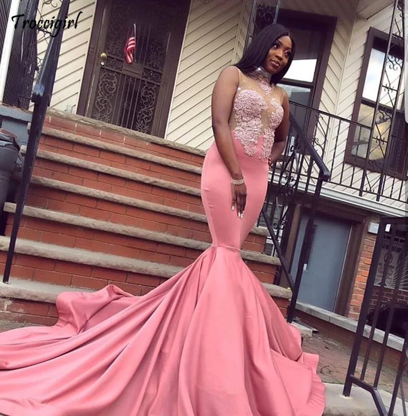 2019 розовое платье на выпускной длинное сексуальное Русалка Кружева Аппликация