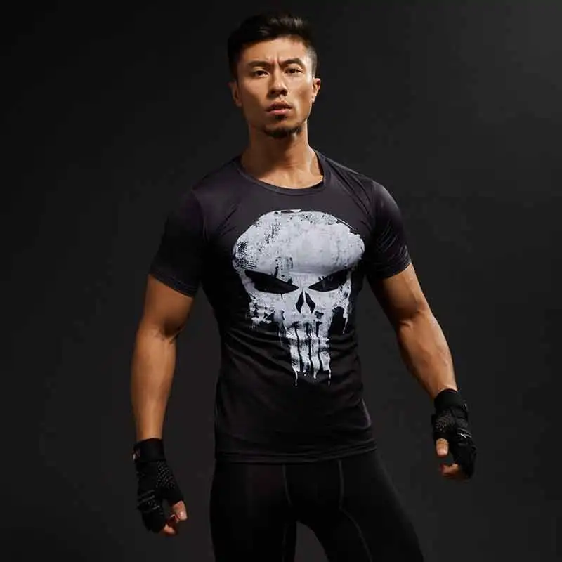 The punisher Adhemar, дышащая, супергерой, Рашгард, полиэстер, Спортивная рубашка, осень, Рашгард, мужская, спандекс, короткий рукав, футболка для бега - Цвет: The punisher