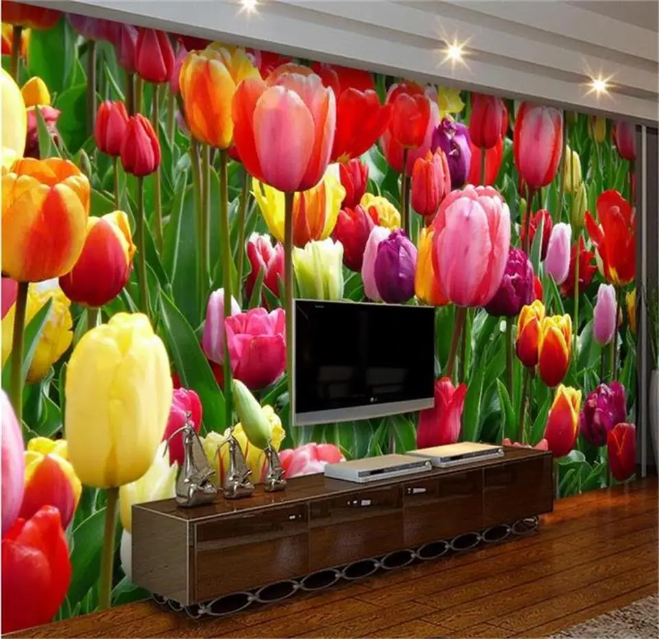 Фотообои на заказ объемные нетканые обои для гостиной тюльпанов цветов