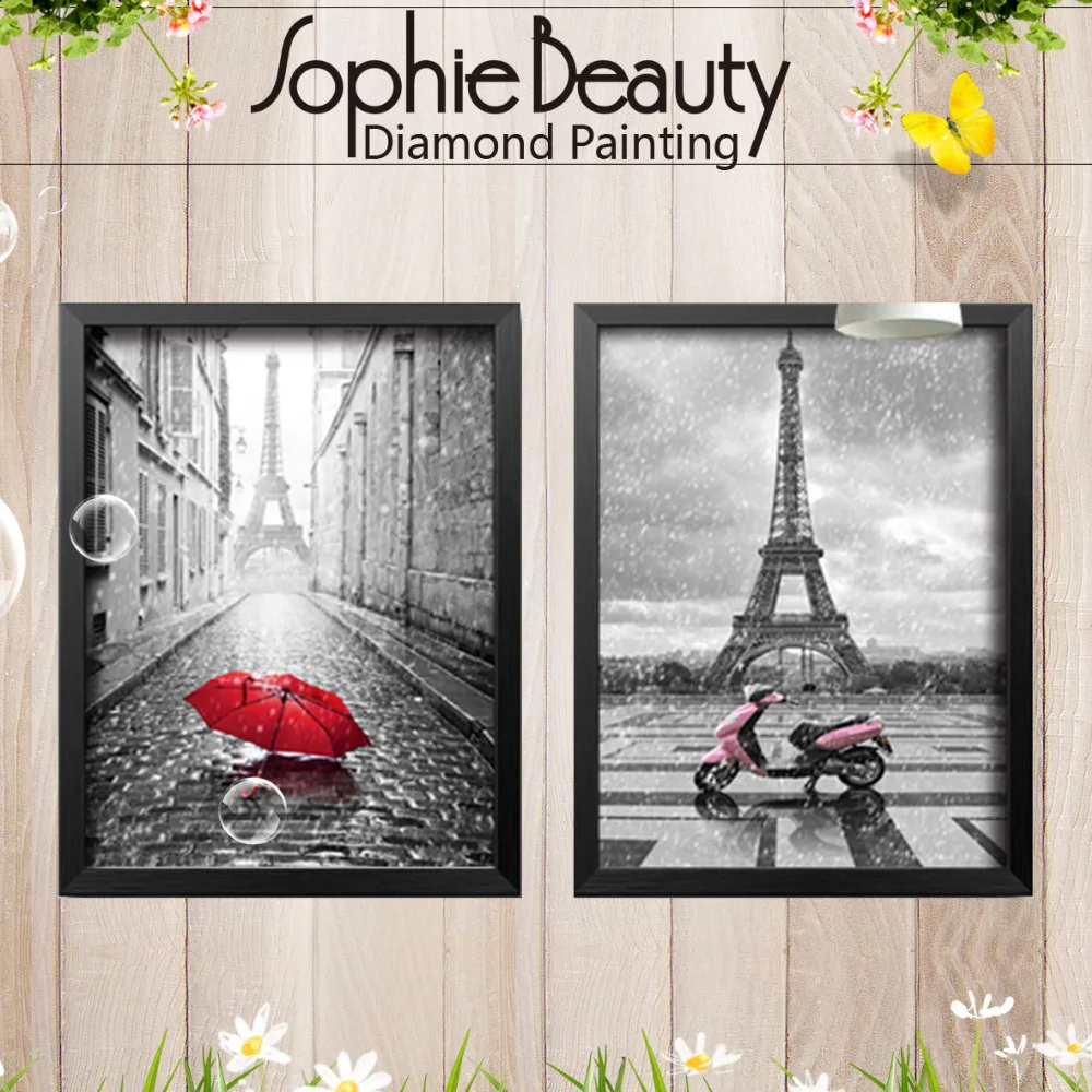 Алмазная живопись сделай сам вышивка красота Эйфелева башня красный зонт