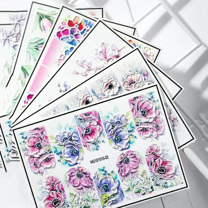 

3D Engraved Flowers Nail Sticker Embossed DIY Nail Art Sticker Tips KG66
