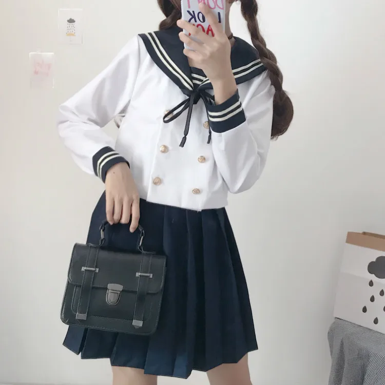 Японские JK наборы школьная форма Kawaii для девочек матросский воротник пальто+ плиссированная юбка комплект из 2 предметов осенние школьные женские костюмы