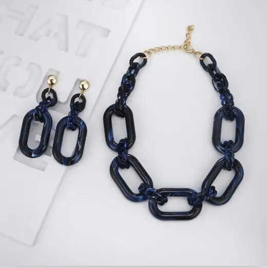 dark blue as photo FishSheep заявление Большой акриловый круг ожерелье в виде массивной цепи для женщин Смола Большой Ошейник Za подвески и ожерелье s ювелирные изделия - Окраска металла: dark blue as photo