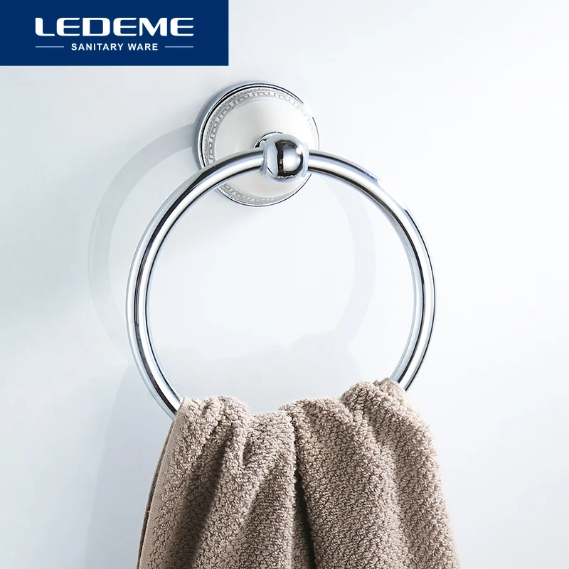 LEDEME круглый Стиль настенный Полотенца кольцо вешалка держатель Ванная комната Алюминий хромированный Керамика базы Ванна оборудования L3604
