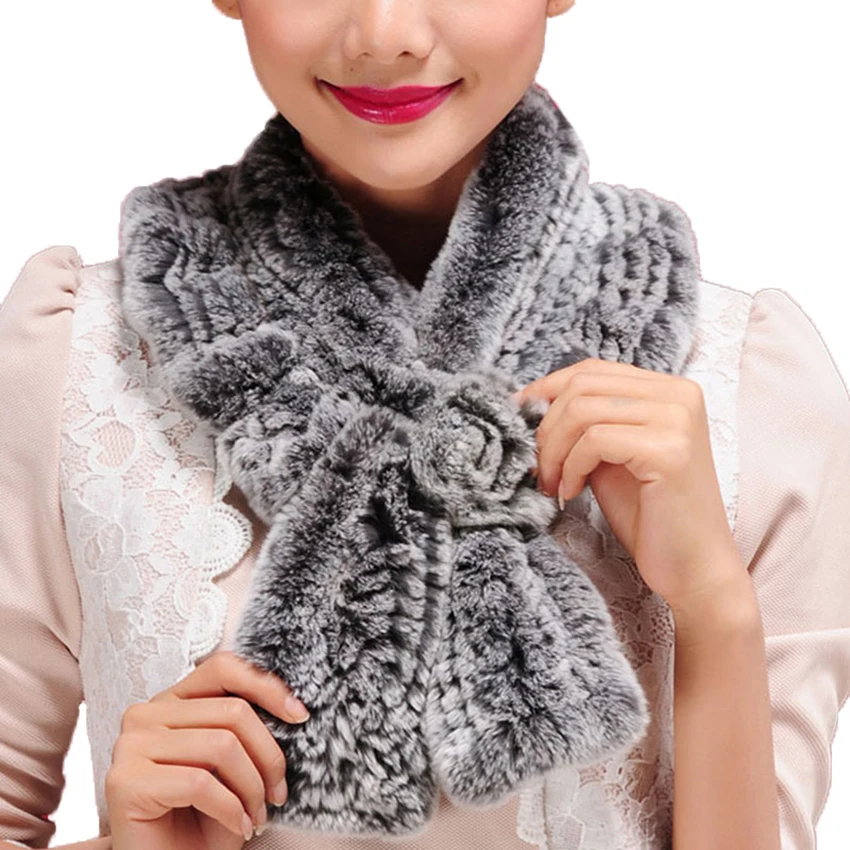 Настоящий мех кролика шарф украшение в виде цветка женская накидка зимняя шаль