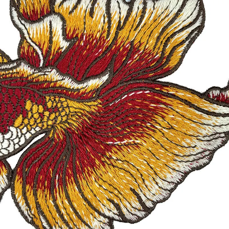 High Quality Large Embroidery Goldfish Patches Applique Fish DIY Accessories Patch For Clothes Sewing On Badges Decor | Дом и сад