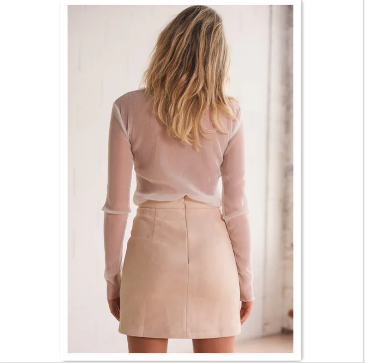Fashion lace up leather suede pencil skirt high waist slim short skirts Wild | Женская одежда