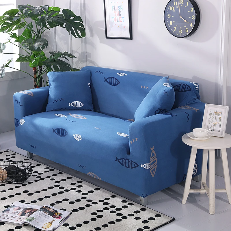 Blue Sea Fish Elastic Sofa Protector Cover for Slipcovers Sectional L Shape Sofacover 1/2/3/4 Seater | Дом и сад