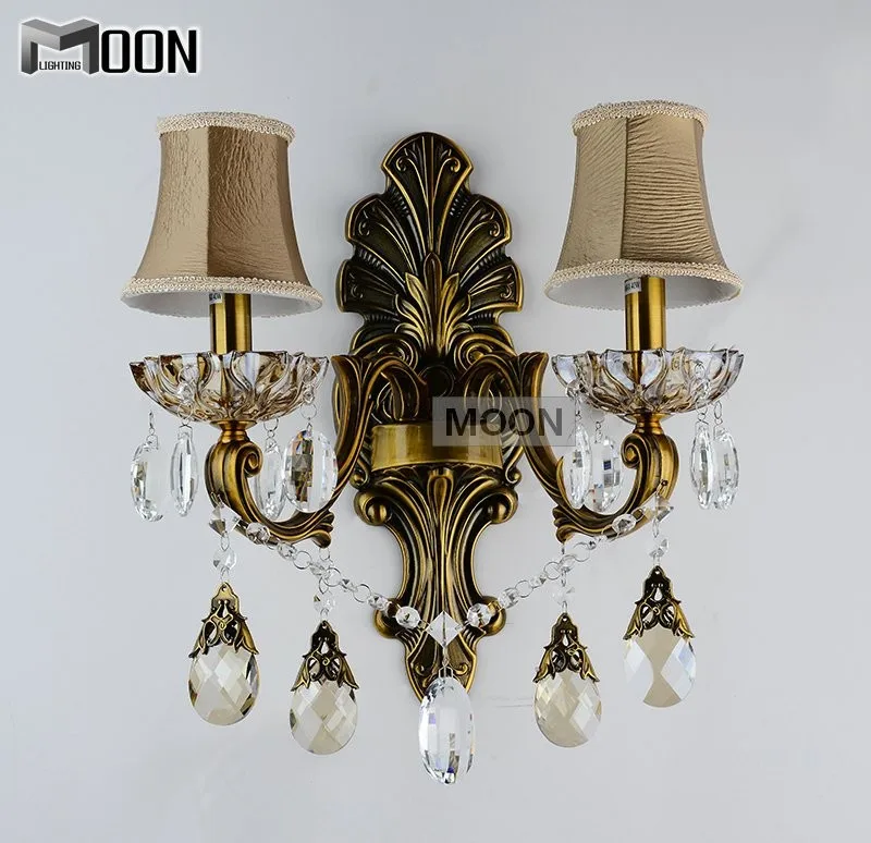 Хрустальные Настенные светильники с 2 лампами фитинг из латуни цветной