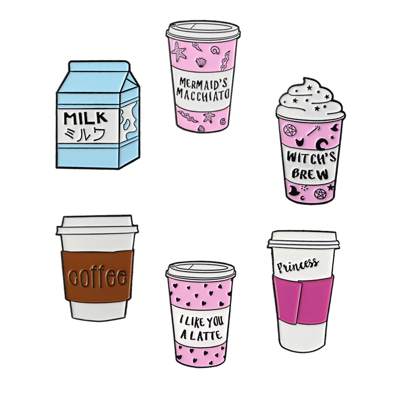 

Drink Cup Brooches Collection Enamel Pins Milk carton Coffee cup Ice cream cup Brooch Pin Badge Gifts for Women Men Children