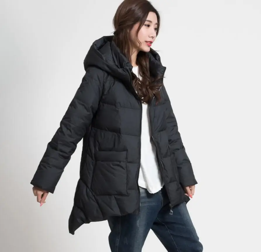 Зимнее пальто А-силуэта Длинная женская пуховая куртка с капюшоном зимнее