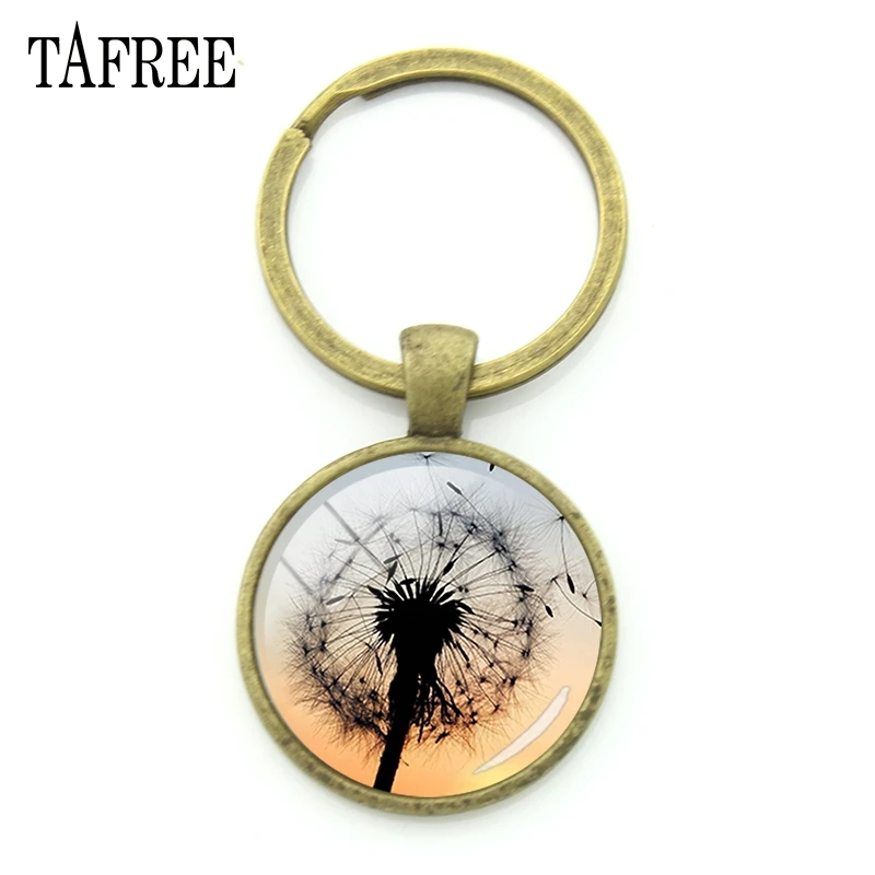 Лидер продаж круглый брелок для ключей TAFREE с изображением одуванчика стеклянный