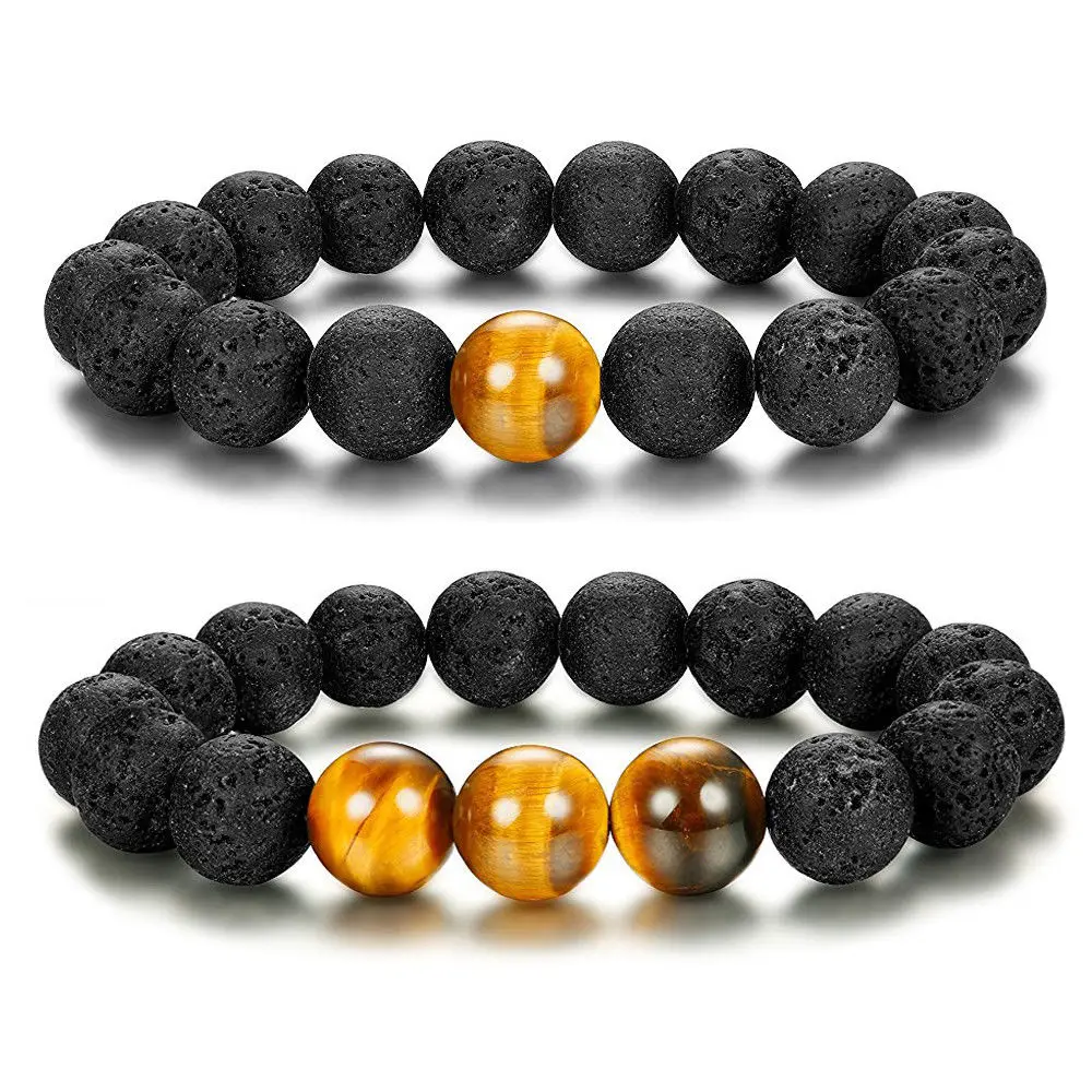 Tiger Eye Lava 2 шт. 8 мм пары расстояние Йога браслет браслеты камень из натуральной лавы 7 Чакра бисером браслеты с тигровым глазом для мужчин женщин молитва ювелирные изделия - Окраска металла: Tiger Eye Lava