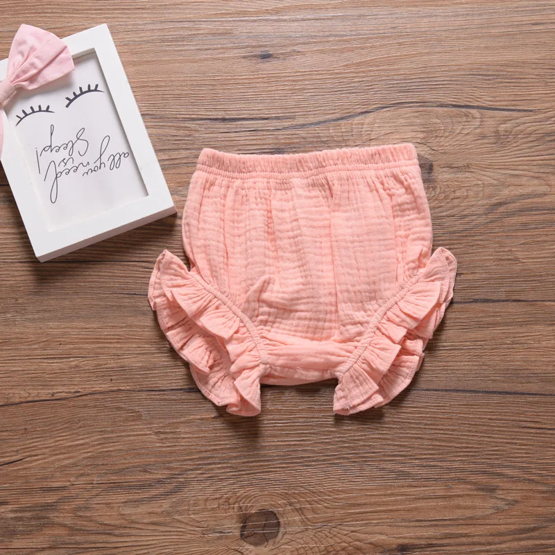 Детские шаровары однотонные шорты с оборками Pp штаны мягкие хлопковые милые для