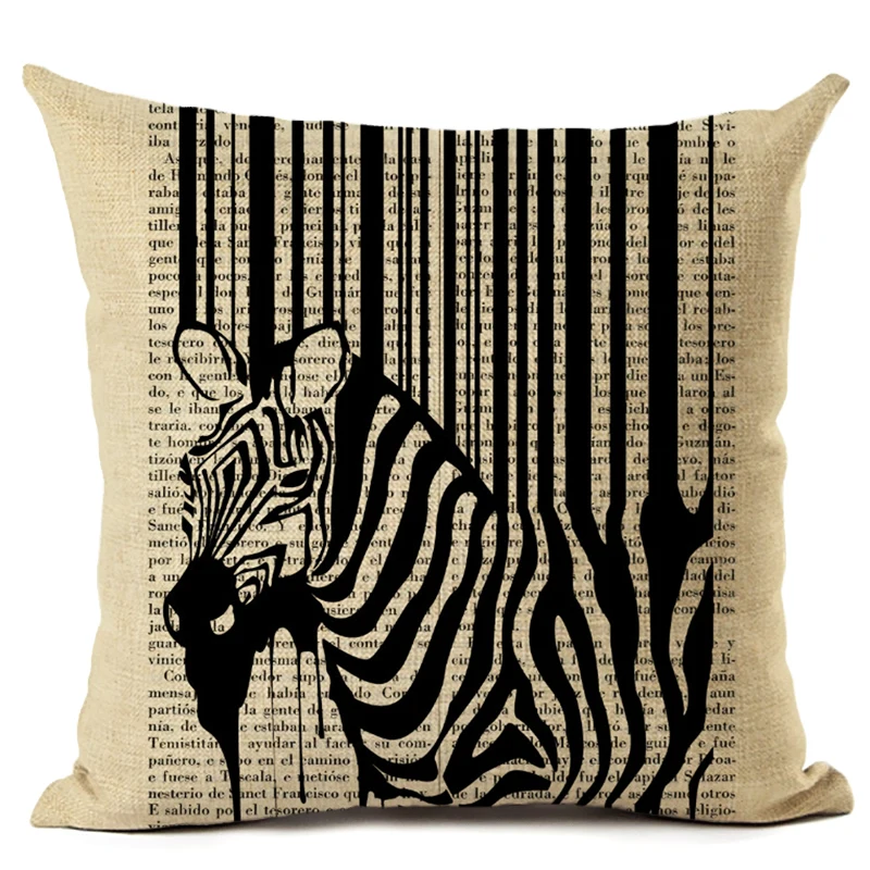 Cushion Cover Animal Collection Book Page Linen Cotton 45*45CM Square Decor Home Throw Pillow Case 1 Side Print Almofadas Cojine | Дом и сад