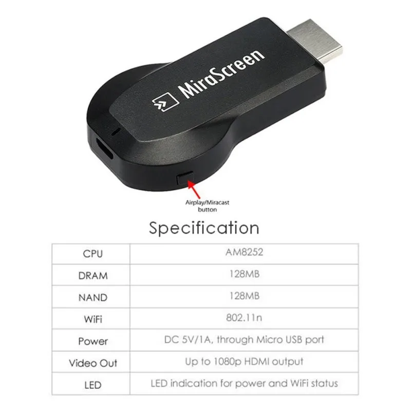128MB HDMI tv Stick Dongle Mirascreen Wi-Fi дисплей приемник Airplay Miracast Airmirroring для Windows 10