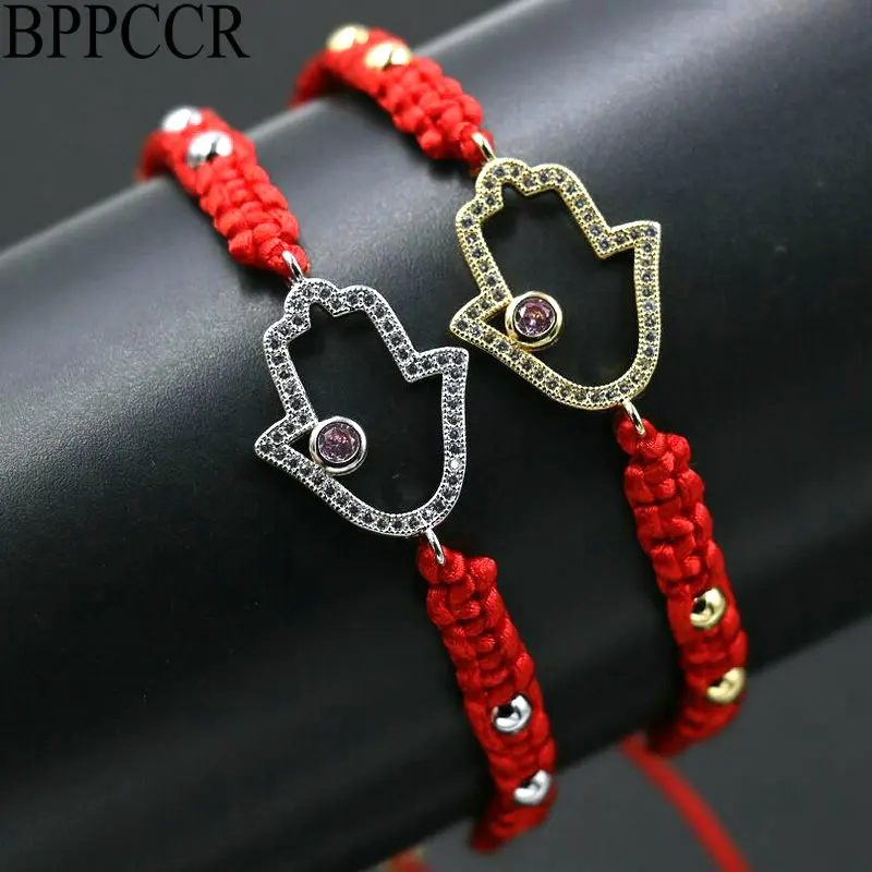 BPPCCR серебристый цвет Хамса рука Фатима Блестящие кристаллы красные веревочные
