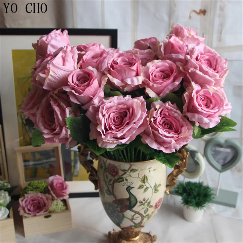 YO CHO European 7 Heads peony flower bouquet palace emperor Rose silk rose wedding decoration artificial | Дом и сад