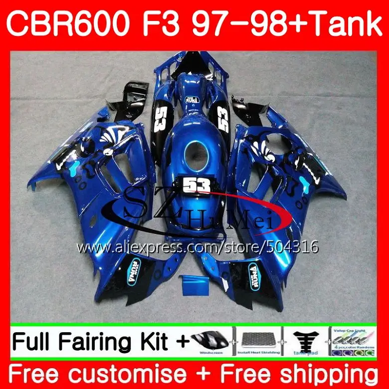 

Корпус для HONDA CBR600F3 CBR600RR F3 CBR 600F3 глянцевый синий FS 47SH19 CBR600 F3 97 98 CBR600FS CBR 600 F3 1997 1998 комплект обтекателей