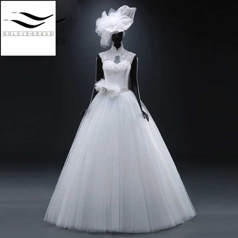 Женское свадебное платье с жемчужинами элегантное кружевное высокой горловиной