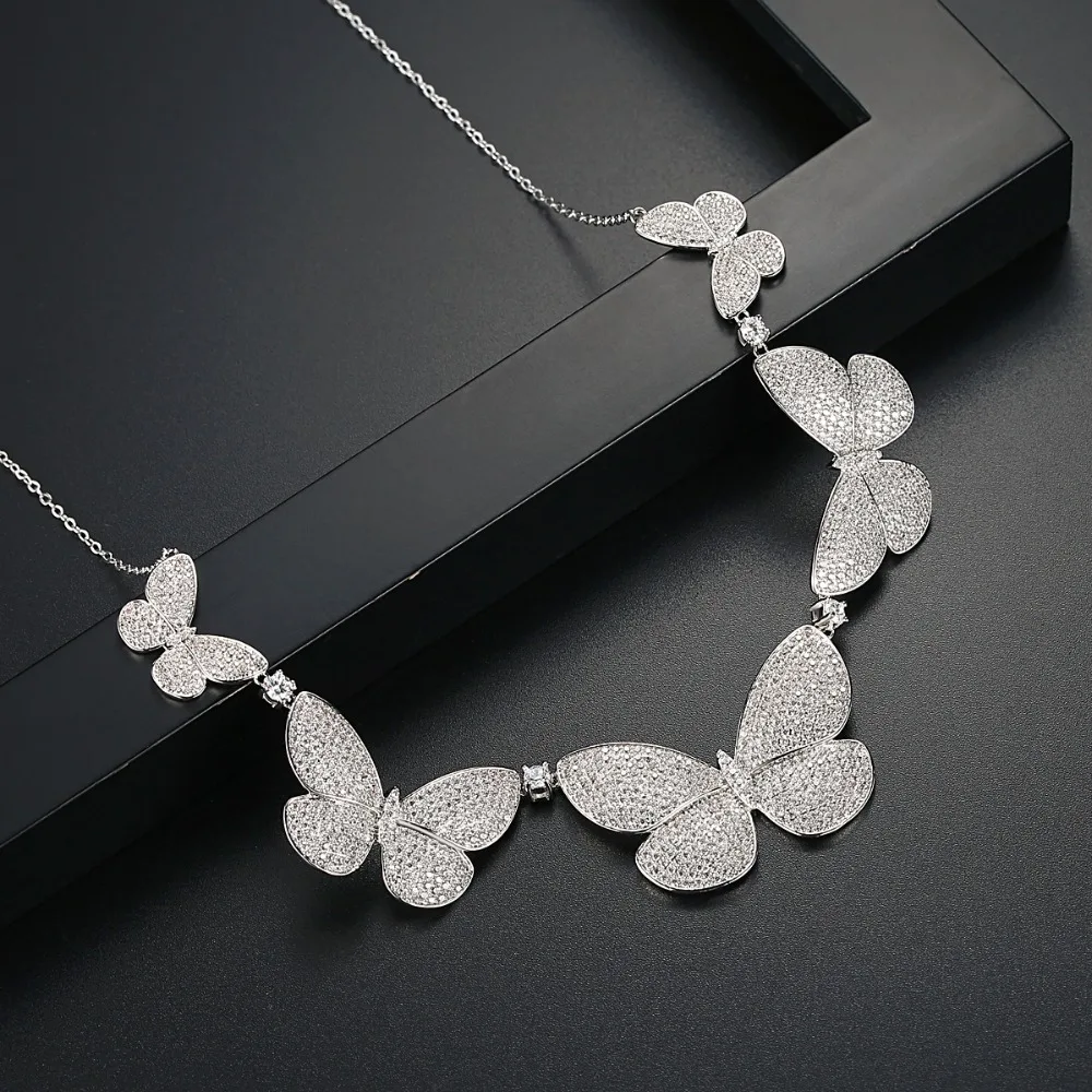 LUOTEEMI Sparking Fully Iced Out Crystal Pave Butterfly Pendant Cubic Zircon Multiple Necklace Fashion Jewelry | Украшения и