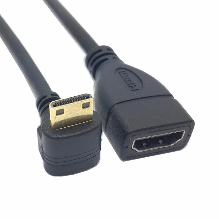 90 градусов вниз прямоугольный мини HDMI штекер к HDMI Женский адаптер кабель 10 см черный