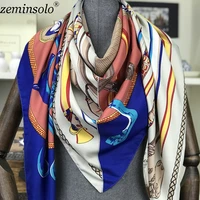 luxury brand summer womens scarves fashion lady silk scarf print chain shawls pashmina foulard femme square bandana hijab