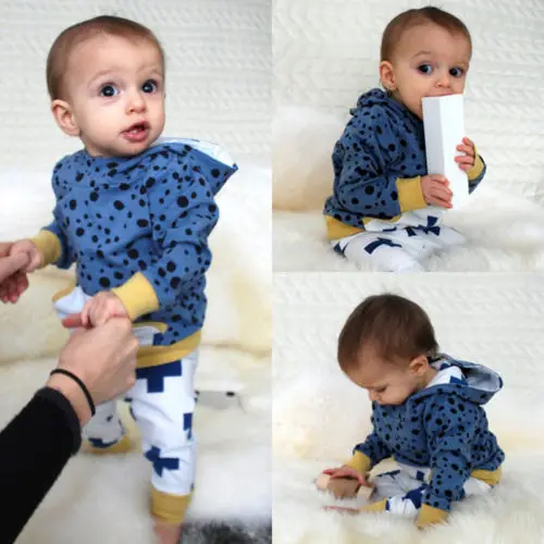 Топы с капюшоном для новорожденных мальчиков футболка штаны крестиками леггинсы