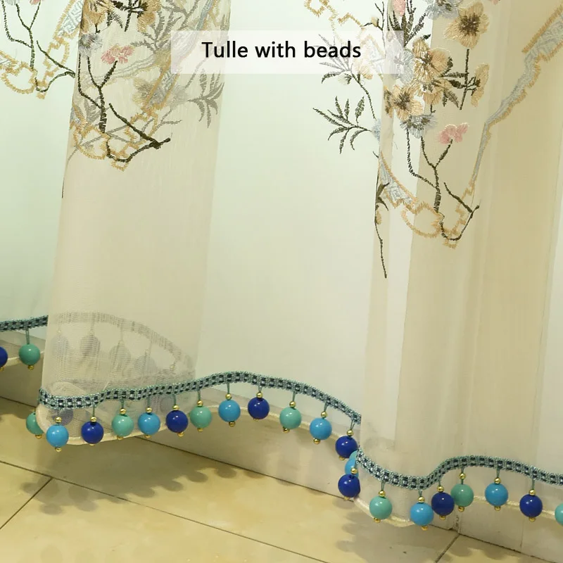 tulle with beads Европейский Топ светло-голубой высокое качество жаккард вилла шторы для гостиной кремовый цвет Роскошные 3D жаккардовые шторы для спальни - Цвет: tulle with beads