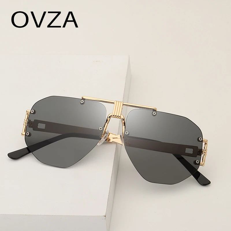 OVZA новые модные солнцезащитные очки без оправы мужские брендовые дизайнерские панк женские очки пилота очки большая оправа высокое качество S4019