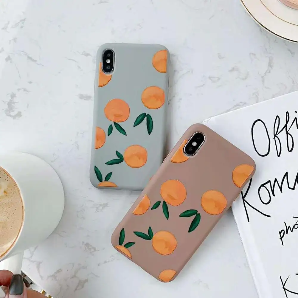 Lovely Orange fresh Fruit Scrub Case for iPhone x xr xs max 7 8 plus 6 6s High Quality IMD Soft Frosted Phone back Cover |